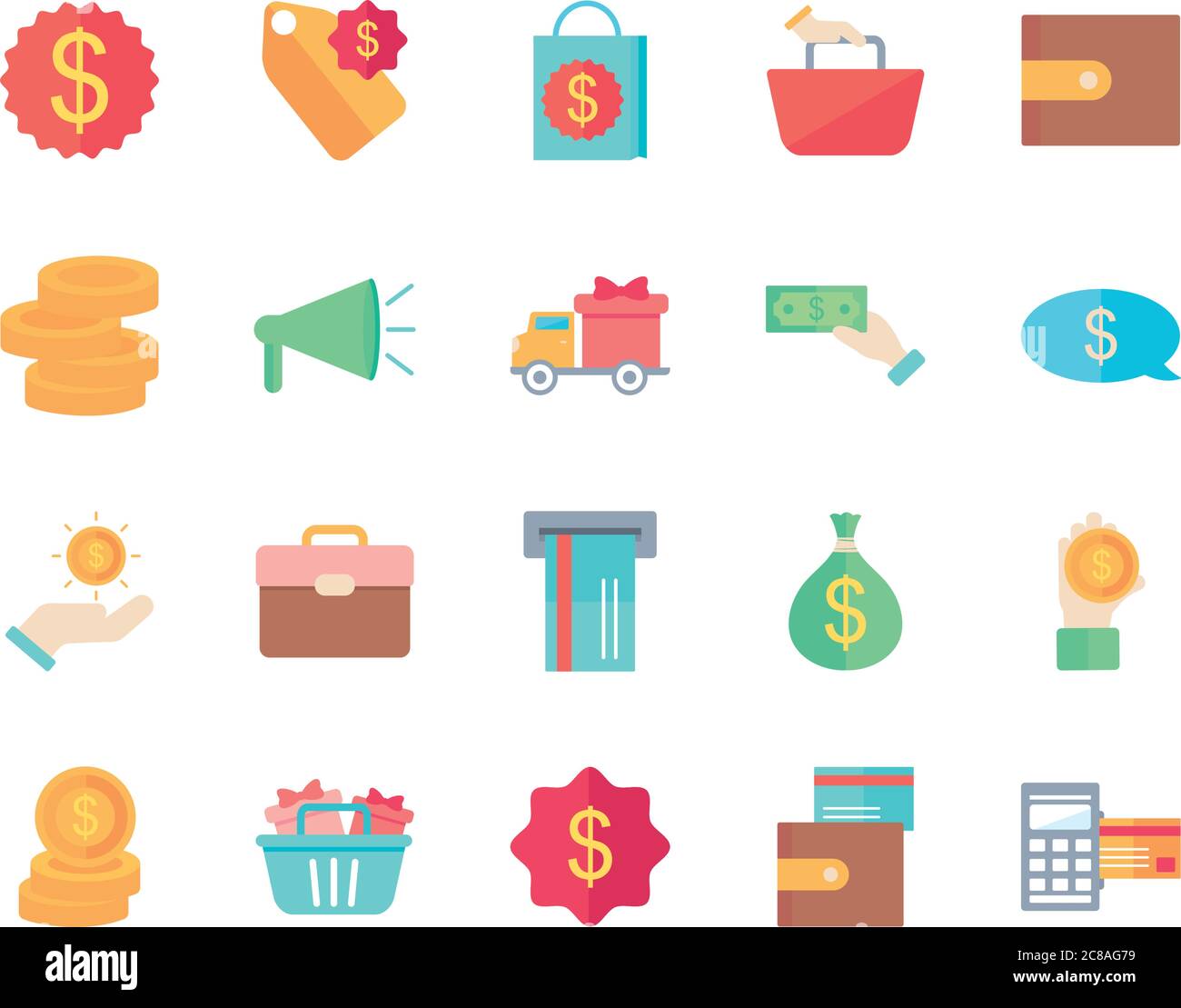 icon set of wallet and shopping over white background, flat style ...