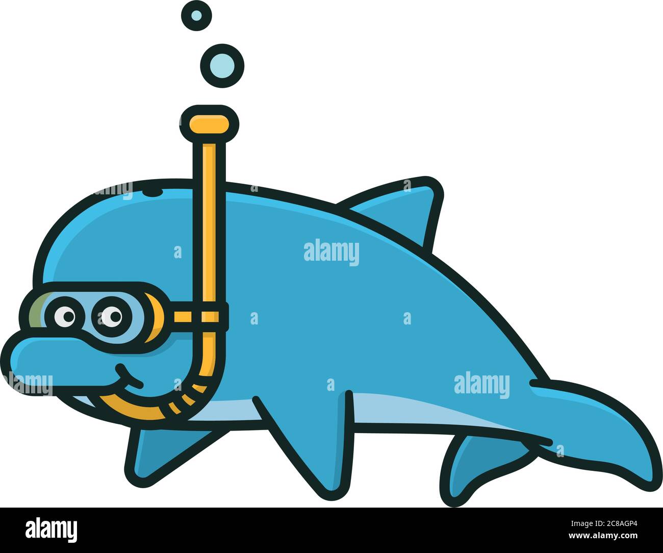 Funny Snorkeling Dolphin cartoon character isolated vector illustration for World Snorkeling Day on July 30th. Aquatic sports and underwater adventure Stock Vector