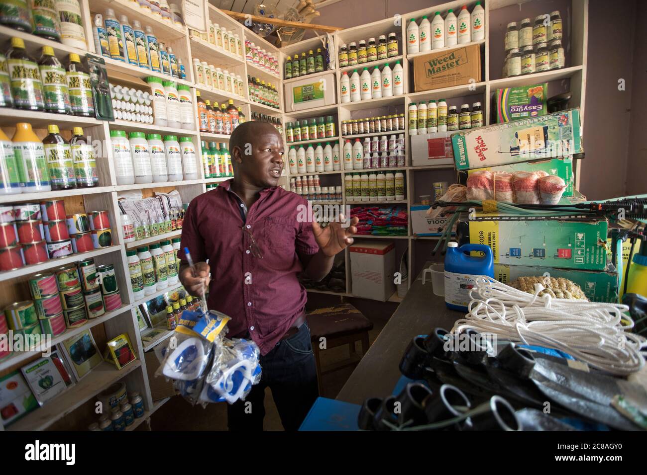 A small agricultural supply store sells pesticides, herbicides, quality