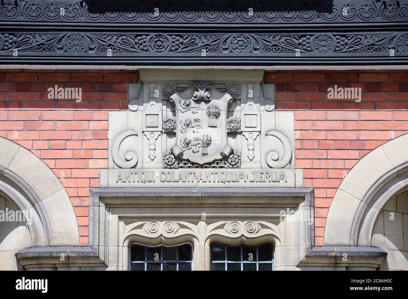 Detail of Chester Public Baths building facade on Union Street showing