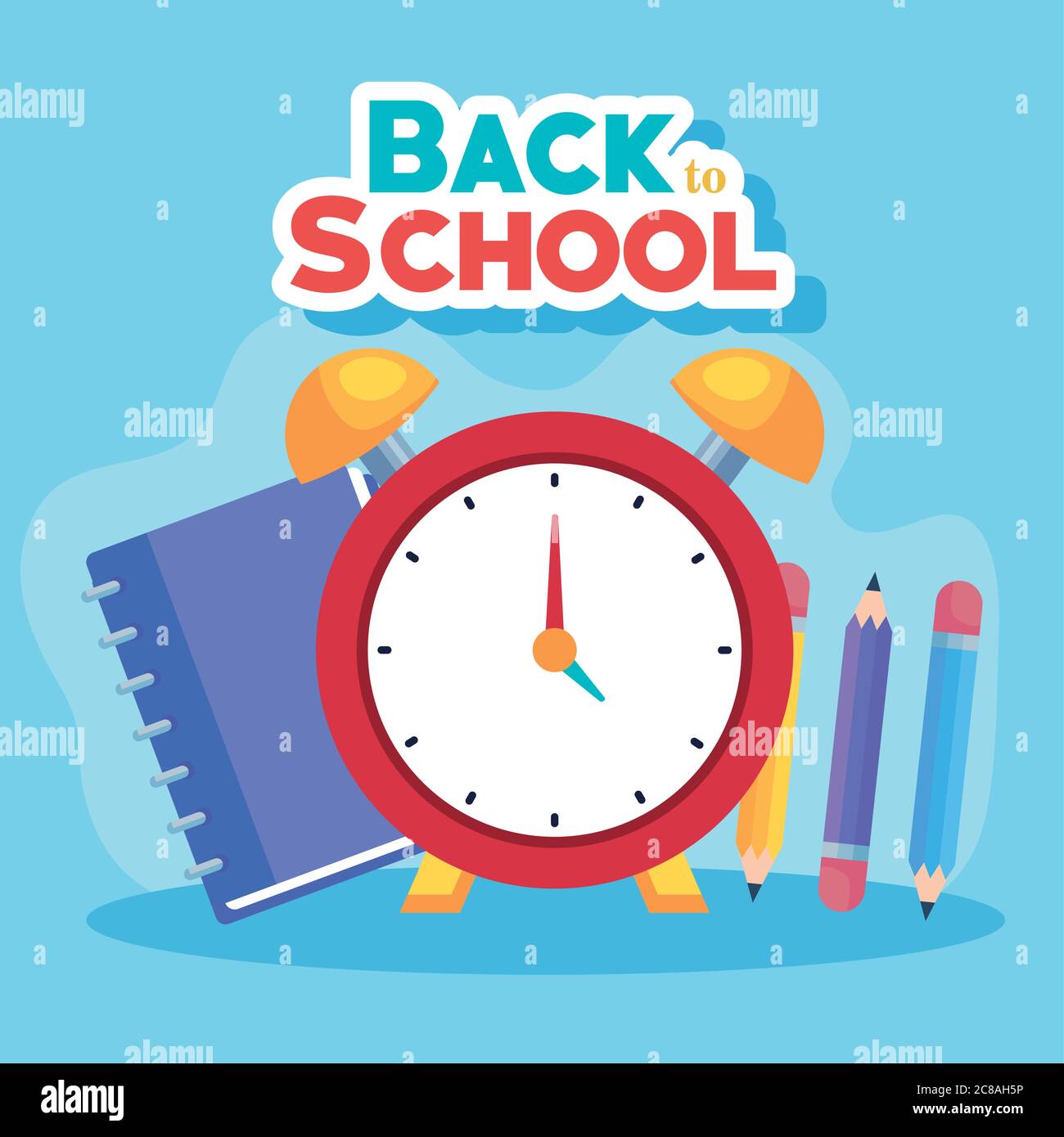 back to school banner, alarm clock with notebook and pencils Stock ...