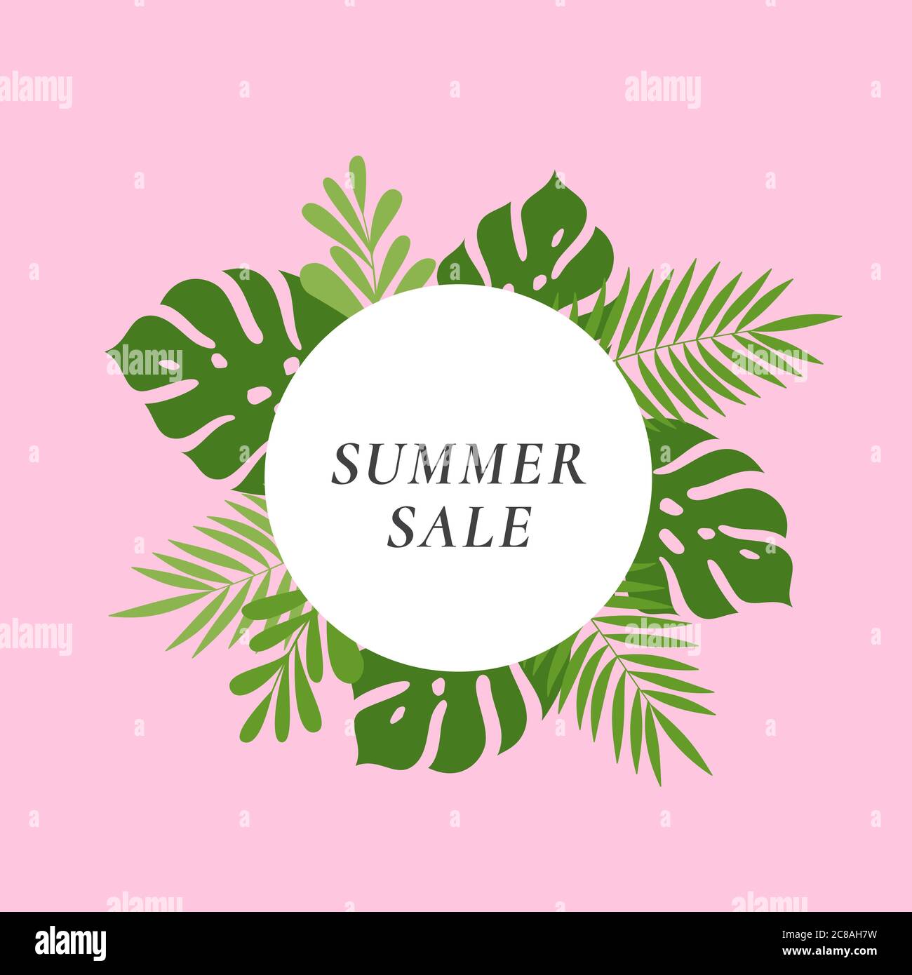 Monstera Palm Tropical Leaves Summer Sale Card. Abstract Green Foliage ...