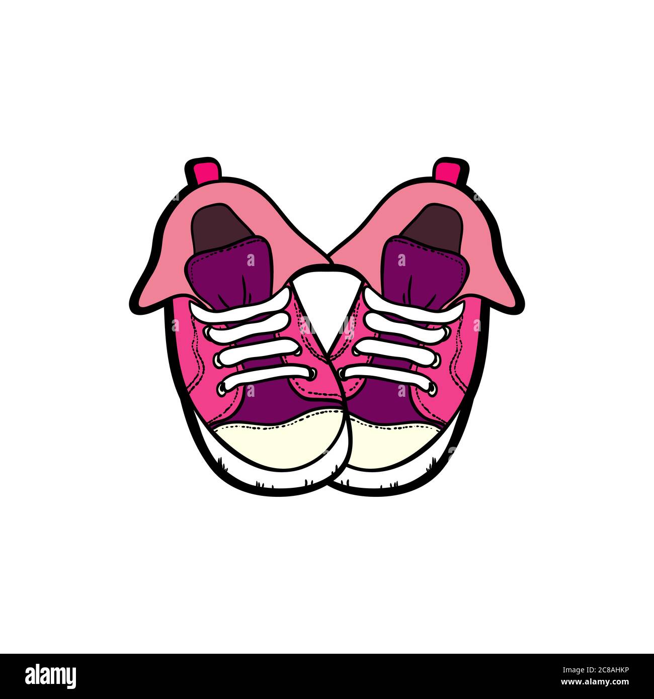 Sneakers shoes pair isolated. Hand drawn vector illustration of pink ...