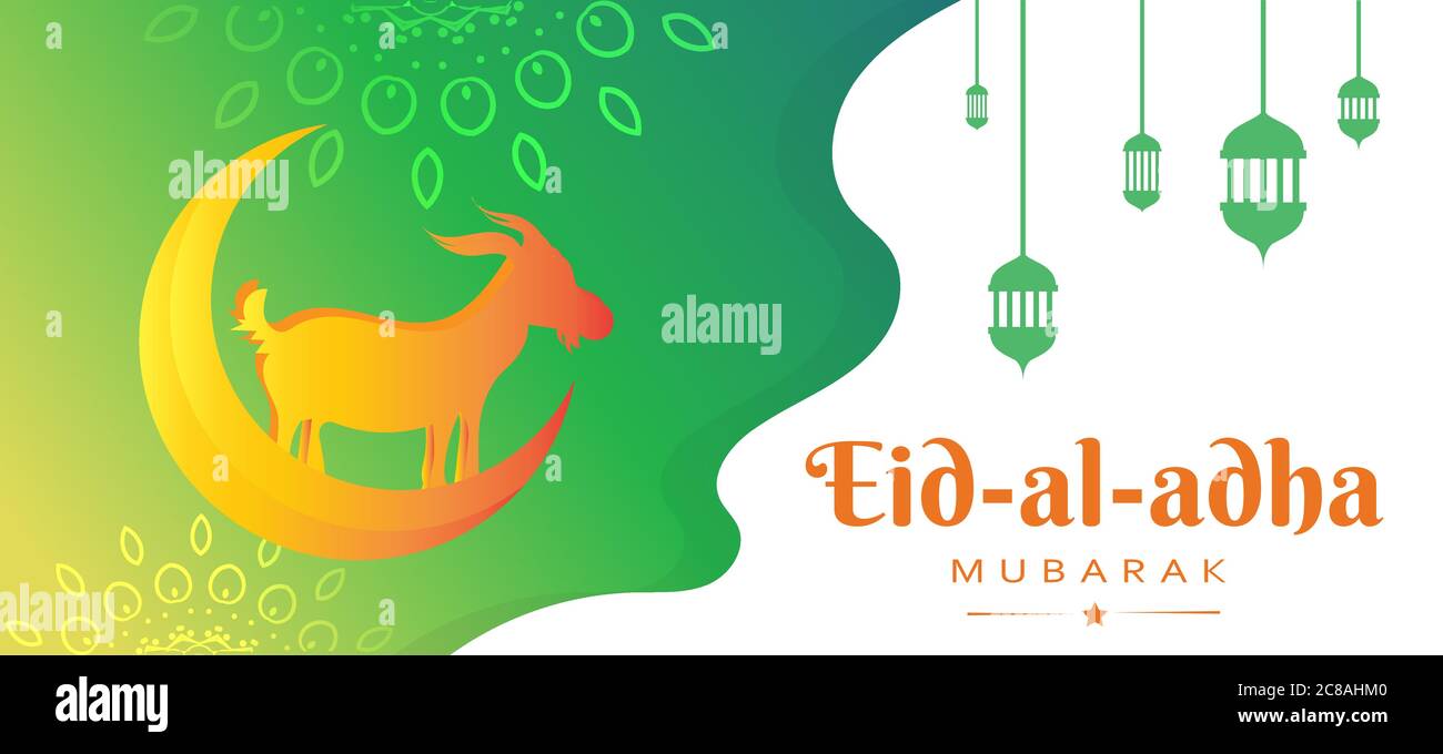Eidaladha, eid qurban mubarak greeting poster for web with goat and