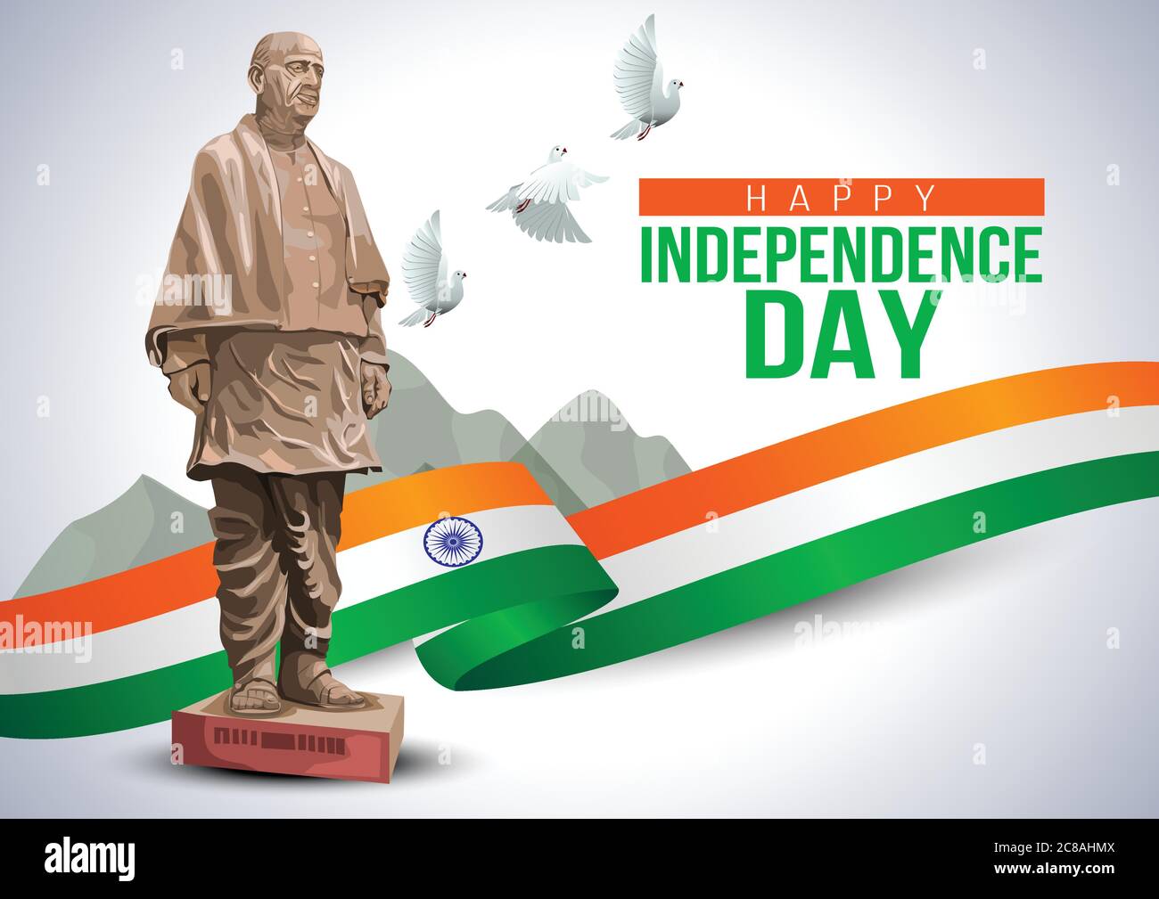 India Independence Day 15 August Celebration Card, poster, Badges Vector Template.Tallest Statue in the World Sri Sardar Vallabhai Patel, Statue of un Stock Vector