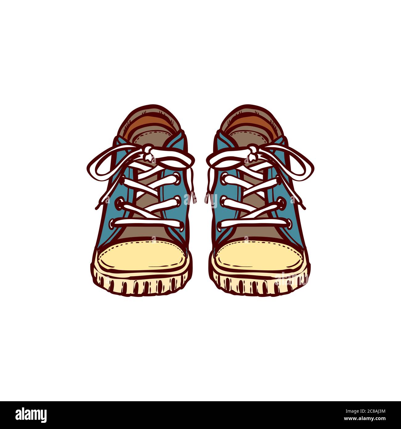 Sneakers shoes pair isolated. Hand drawn vector illustration of blue ...