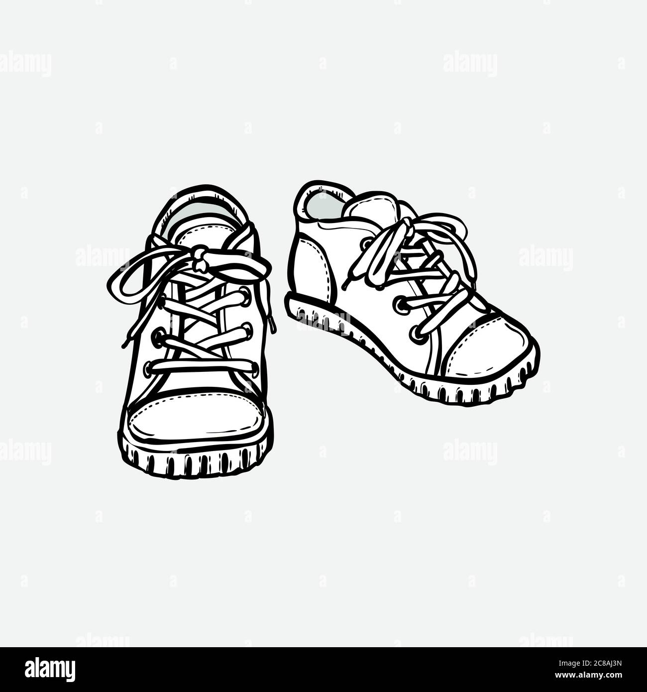 Sneakers shoes pair isolated. Hand drawn vector illustration black and ...