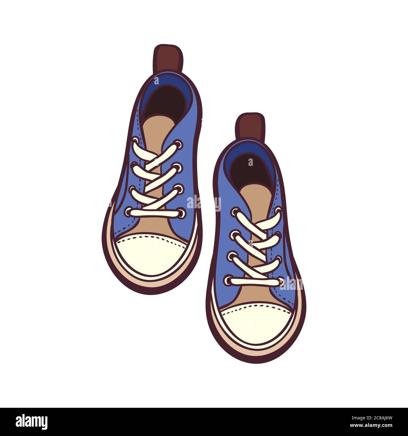 Sneakers shoes pair isolated. Hand drawn vector illustration of blue