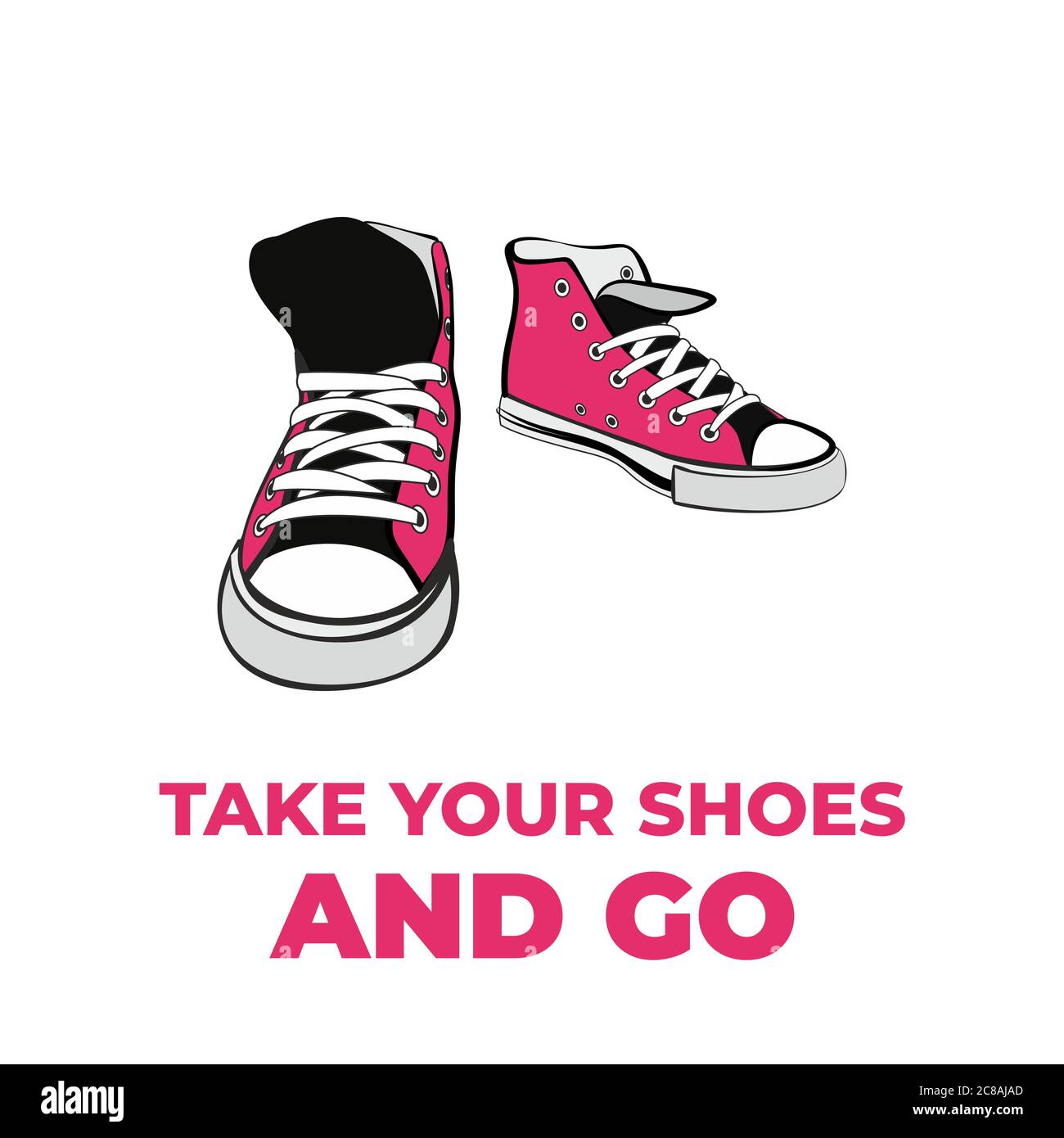 Sneakers shoes pair isolated. Hand drawn vector illustration of pink shoes.  Sport boots hand drawn logo poster postcard Stock Vector Image & Art - Alamy