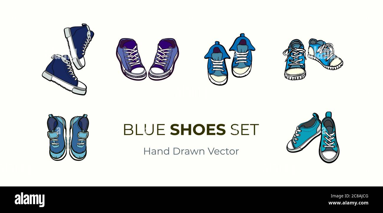Sneakers shoes pairs isolated. Hand drawn vector illustration set of ...