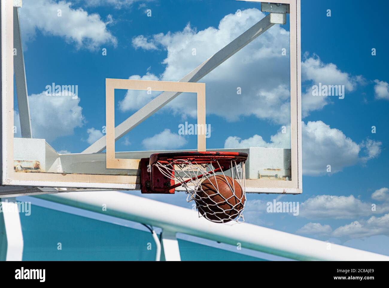 Basketball Hitting Net Stock Photo Alamy
