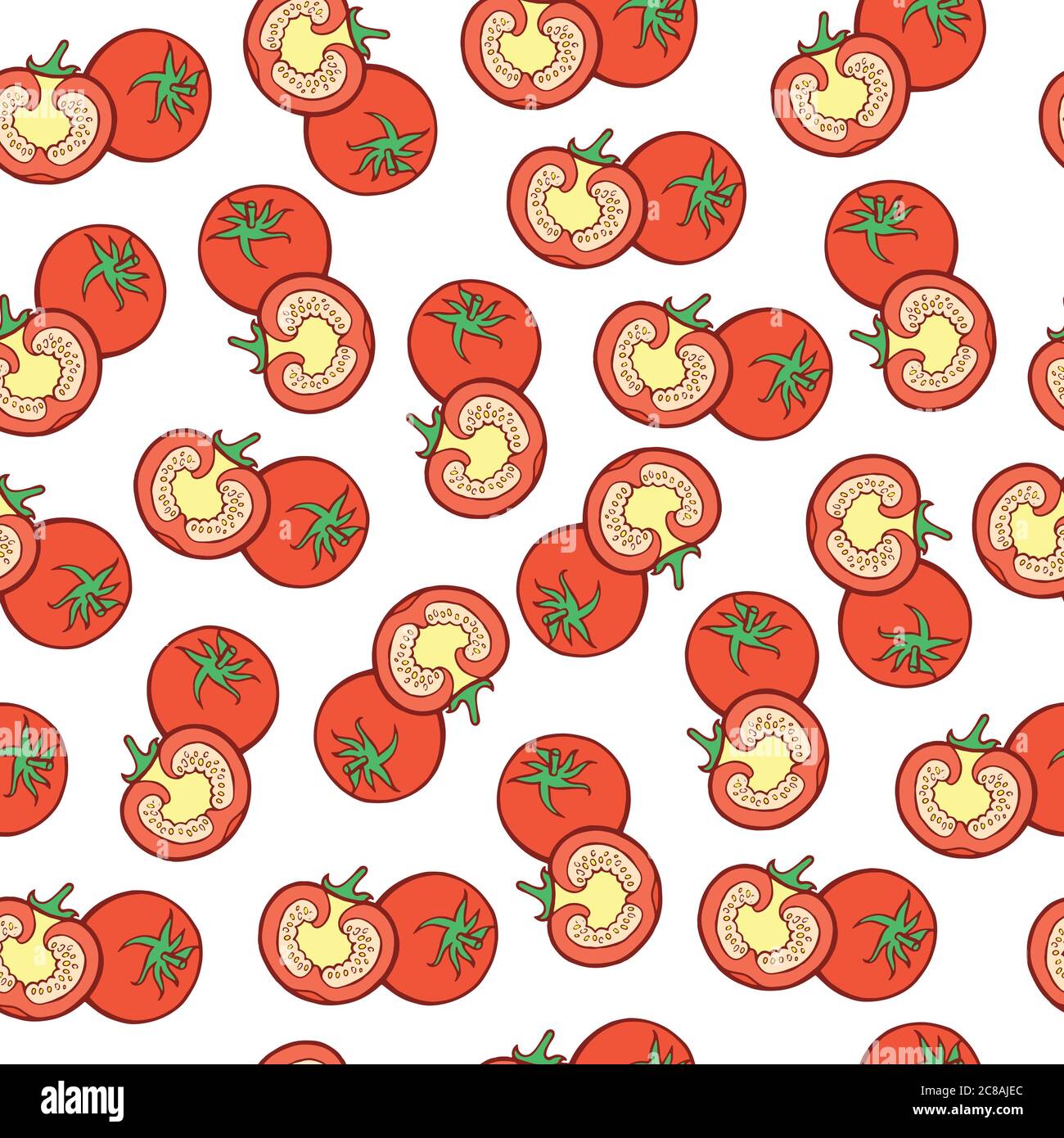 Tomatoes seamless pattern. Vector graphic art background with vegetables Stock Vector