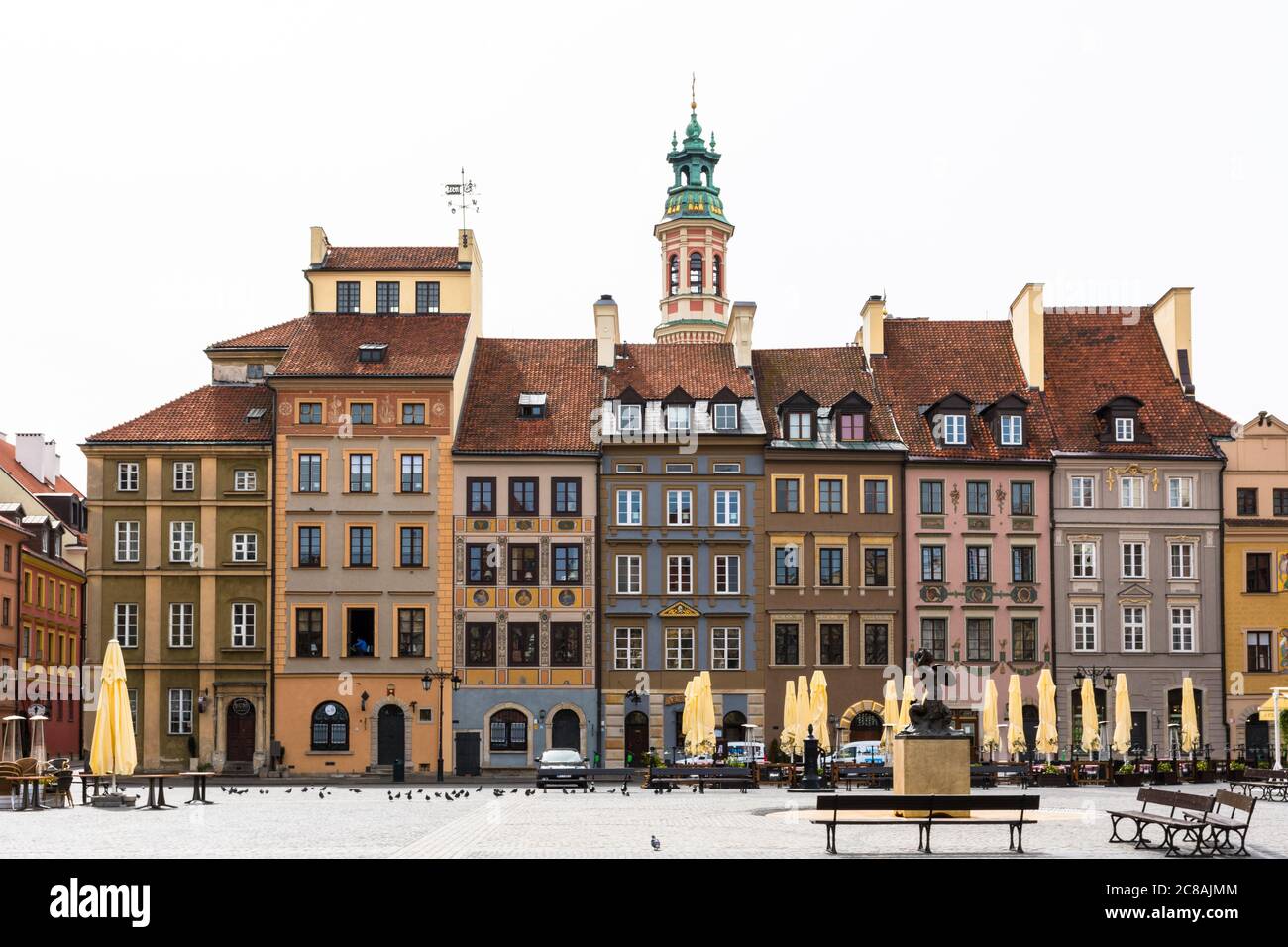 Old Town in Warsaw - view of tenement houses facades. Stock Photo