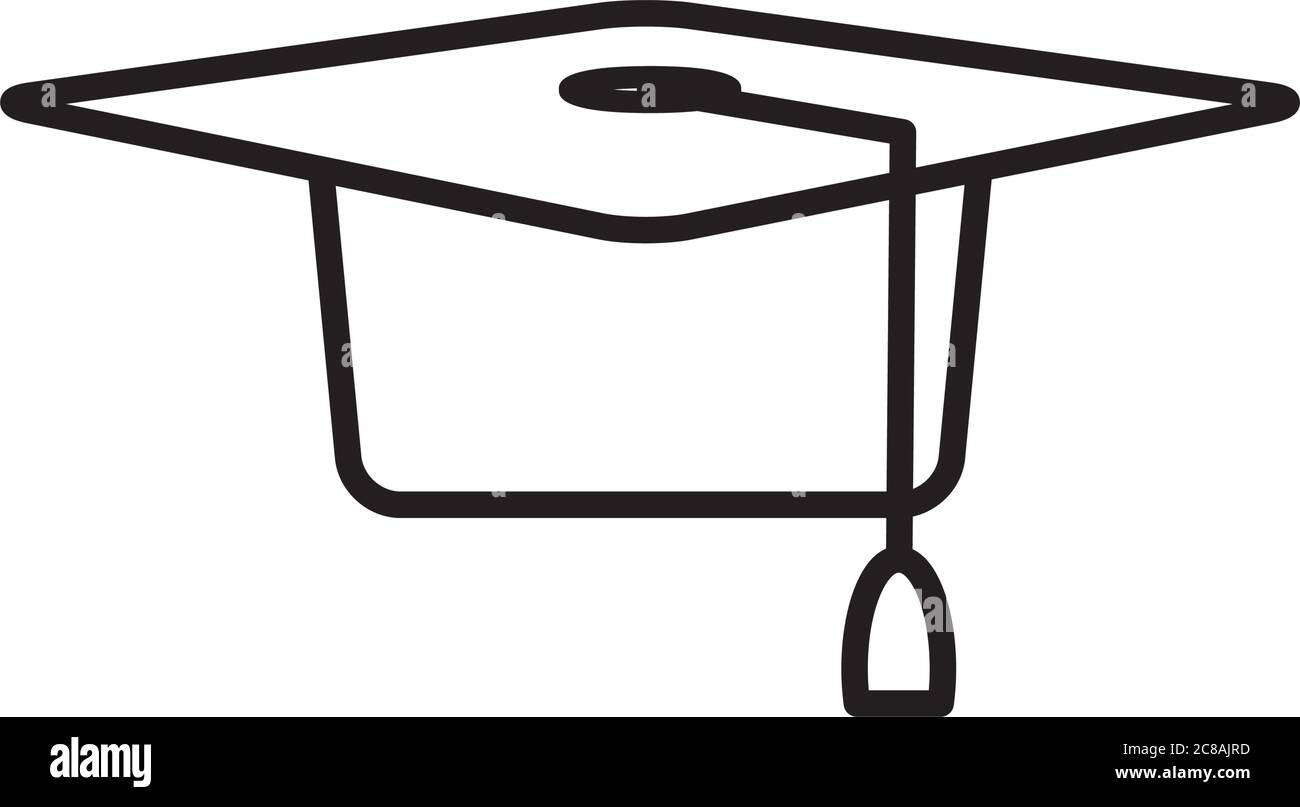 graduation cap icon over white background, line style, vector ...