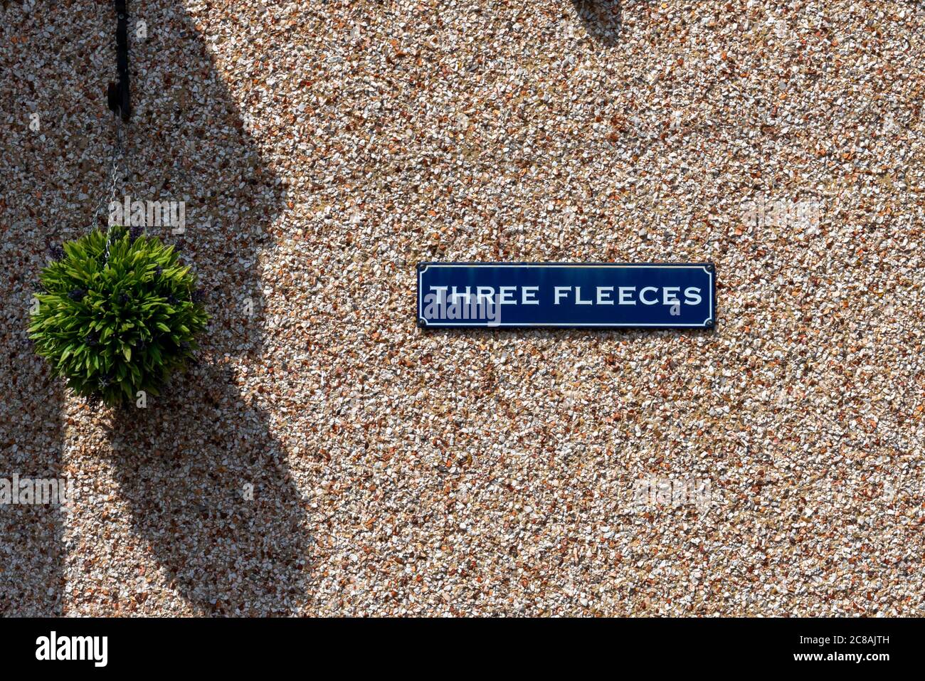 House named Three Fleeces in Westcliff on Sea, Southend, Essex, UK. Name plaque on pebble dash wall. Home, property Stock Photo