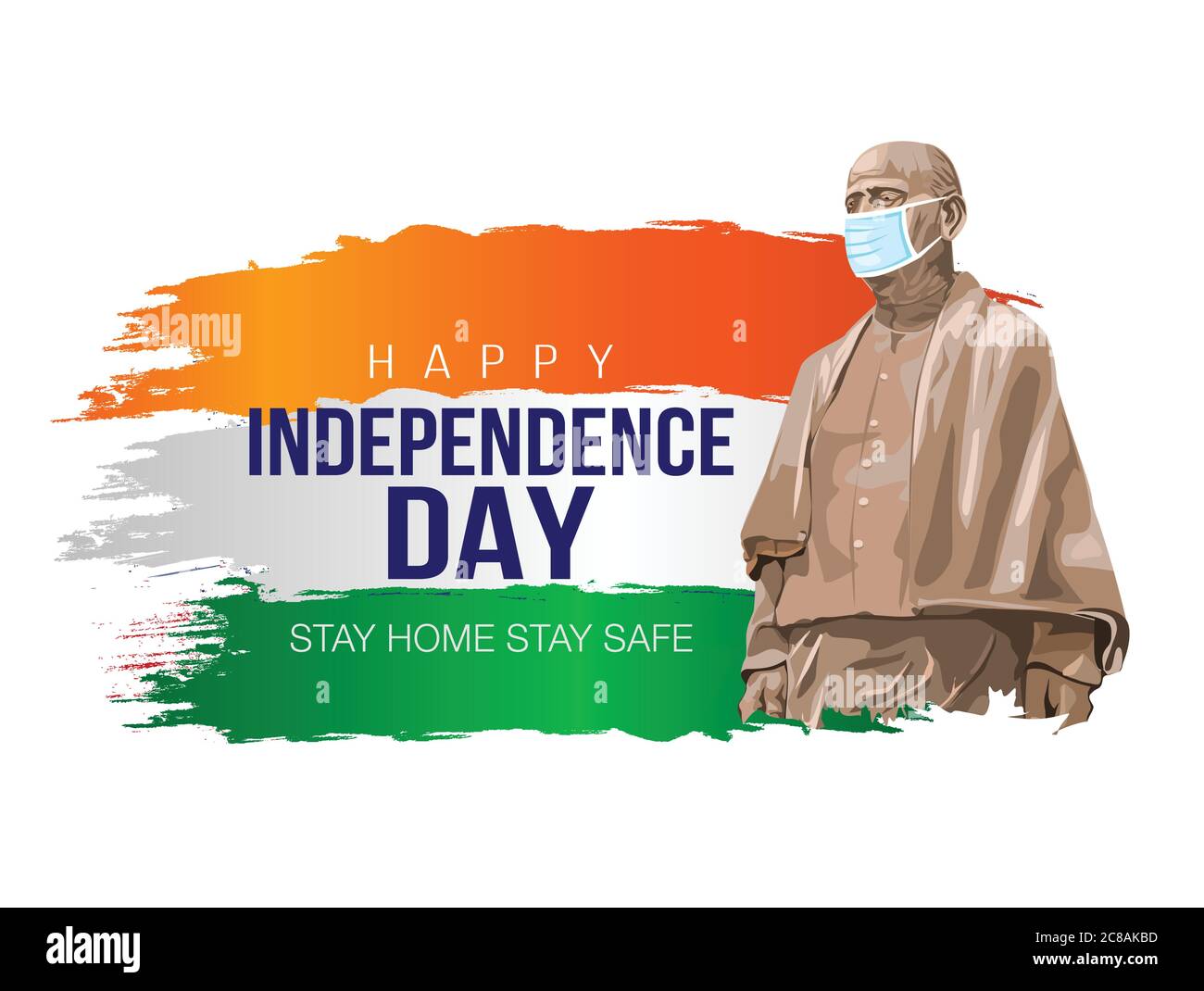 India Independence Day 15 August Celebration Card, poster, Badges Vector Template. covid-19, corona virus concept wit statue of unity Stock Vector