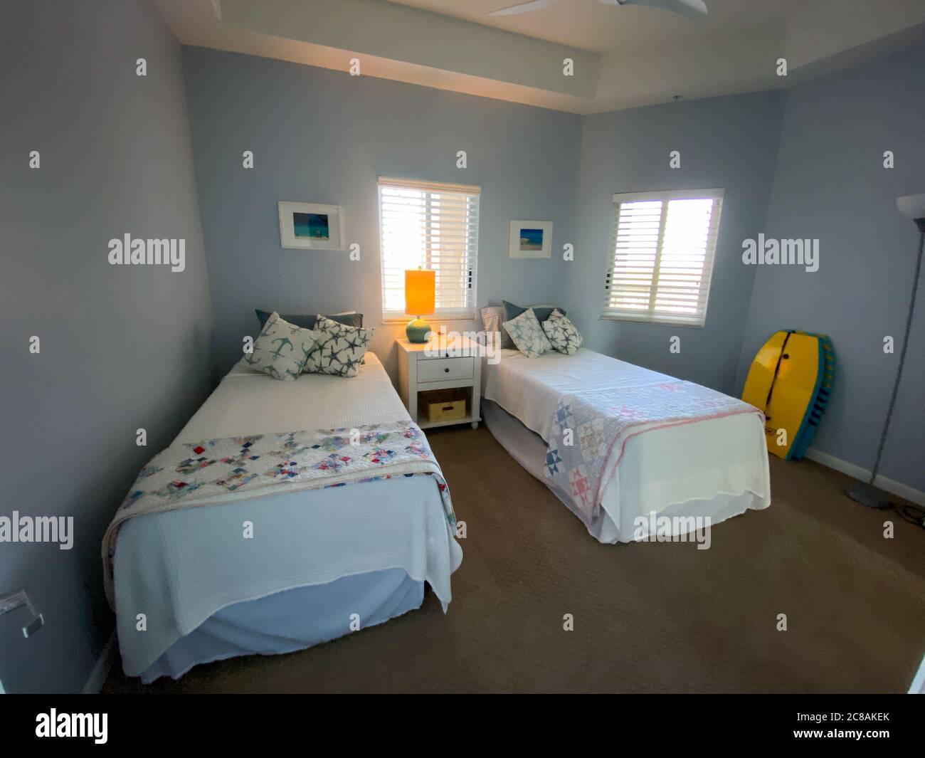 An interior view of a spare bedroom room in a beach condominium in