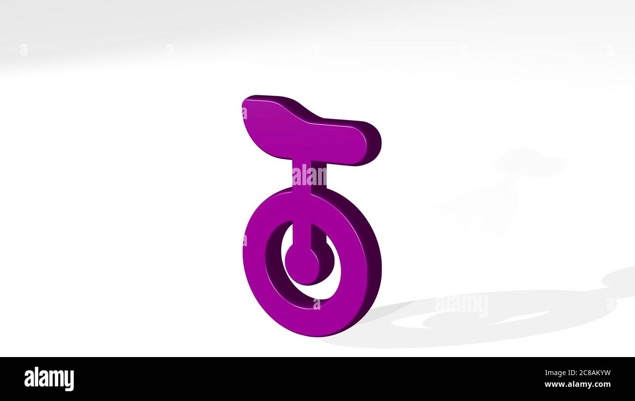 UNICYCLE stand with shadow. 3D illustration of metallic sculpture over