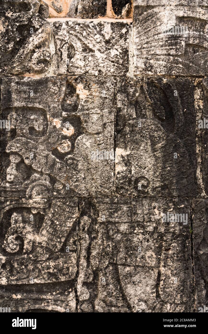 Stone bas relief carvings of ball players on the walls of the Great