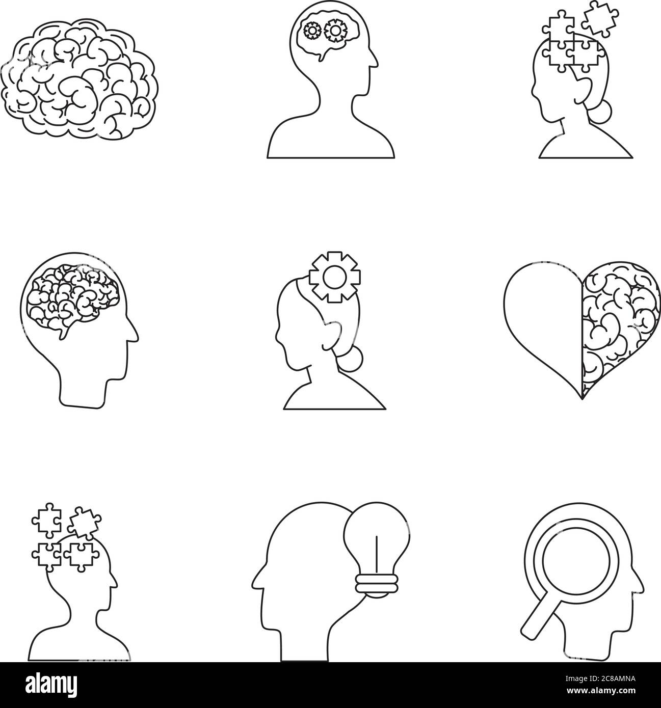 icon set of heart and mental health over white background, line style, vector illustration Stock Vector