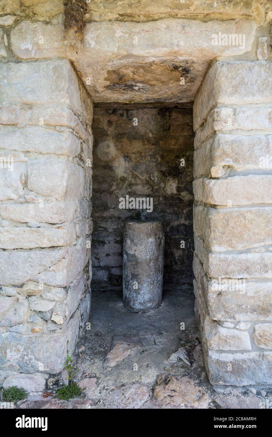 An altar in Temple IV in the ruins of the Mayan city of Bonampak in Chiapas, Mexico. Stock Photo