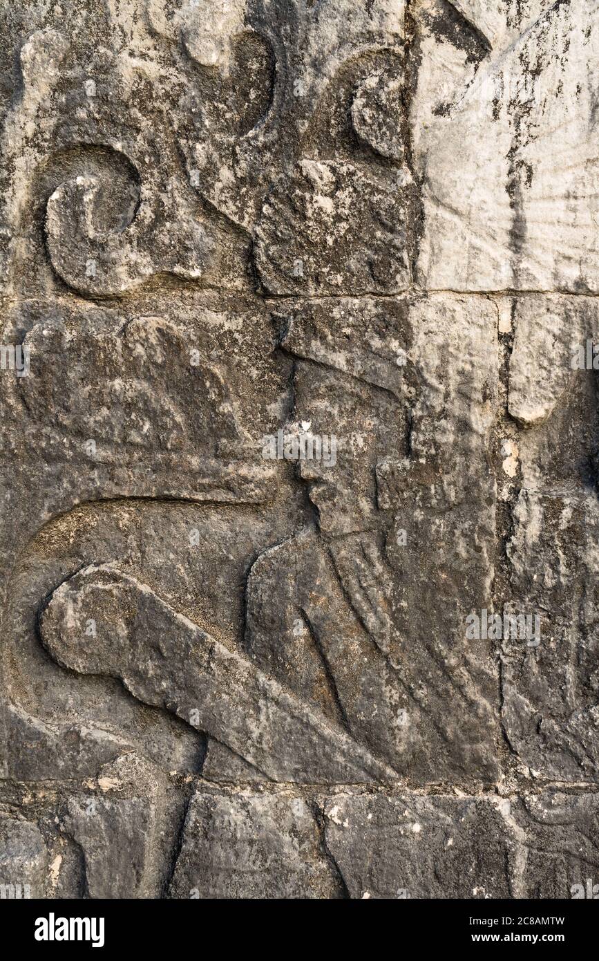 Stone bas relief carvings of ball players on the walls of the Great
