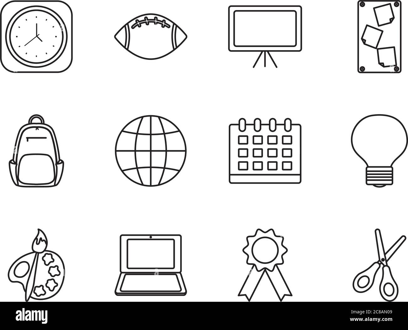 clock and back to school icon set over white background, line style ...