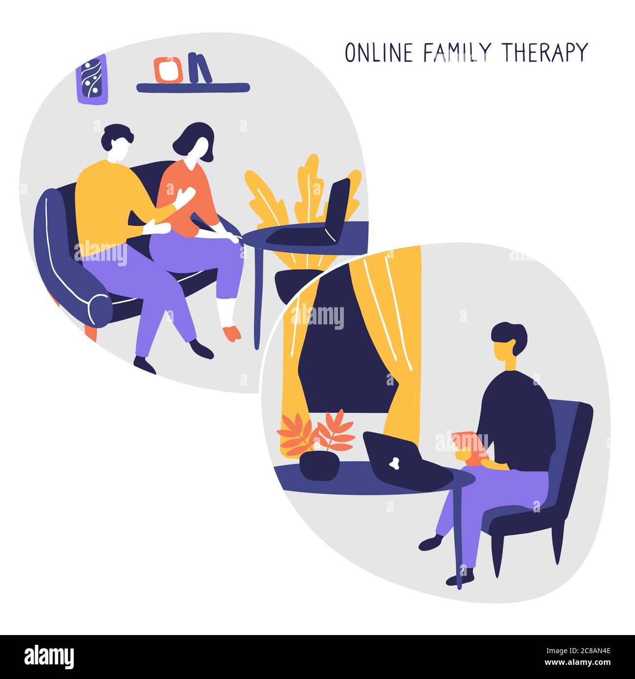 Family Psychologist. Online counseling for couple. Patients at psychological consultation. Flat vector illustration Stock Vector