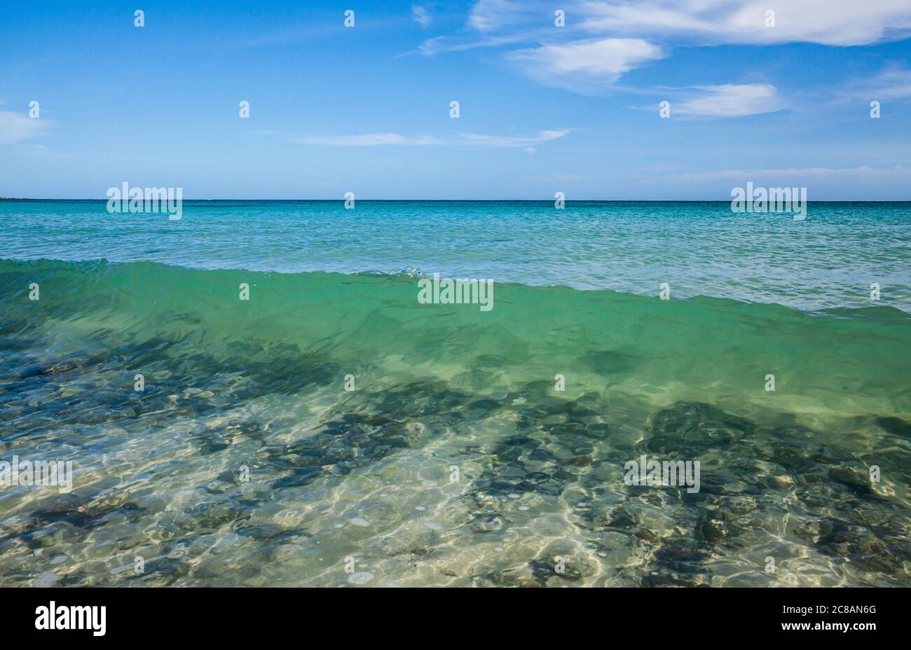 The Gulf of California at Grand Sueno Resort as a wave is just about to break, BCS, Mexico. Stock Photo