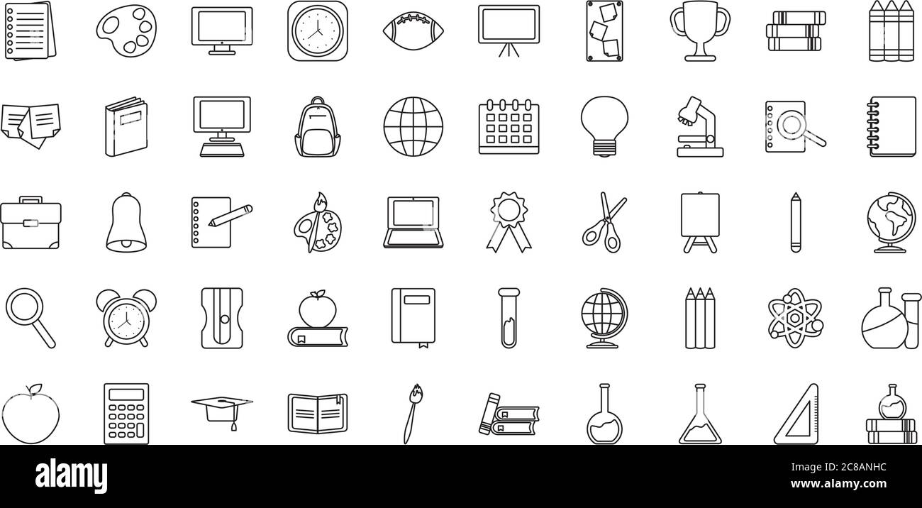 back to school icon set over white background, line style, vector ...