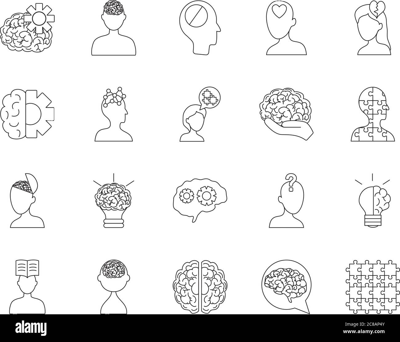 icon set of mental health and woman head over white background, line ...
