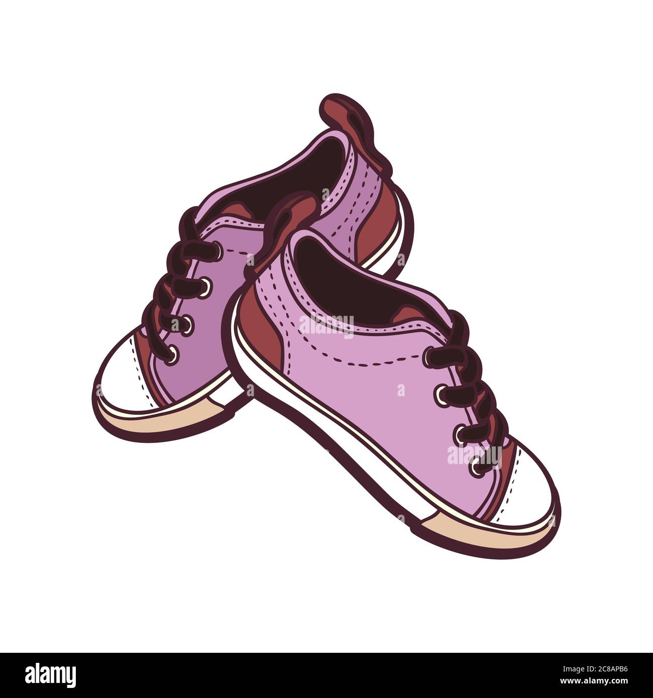 Sneakers shoes pair isolated. Hand drawn vector illustration of purple ...