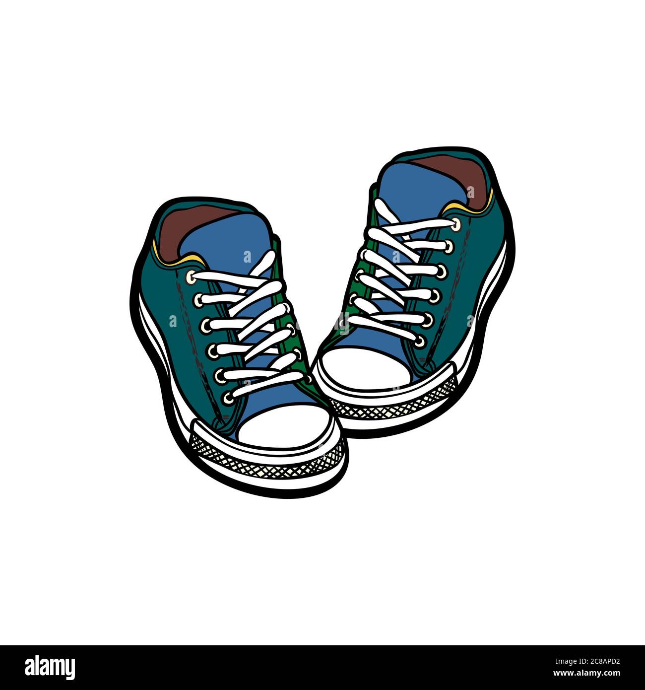 Sneakers shoes pair isolated. Hand drawn vector illustration of green ...