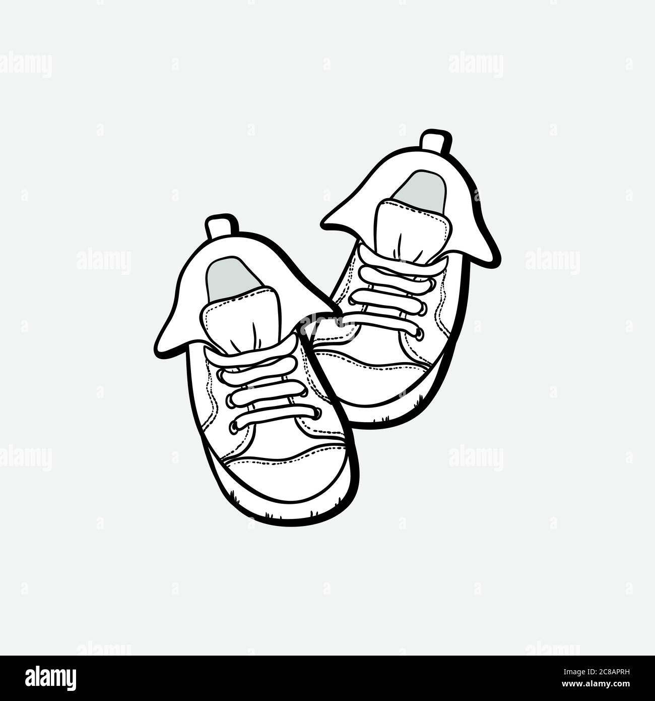 Sneakers shoes pair isolated. Hand drawn vector illustration black and ...