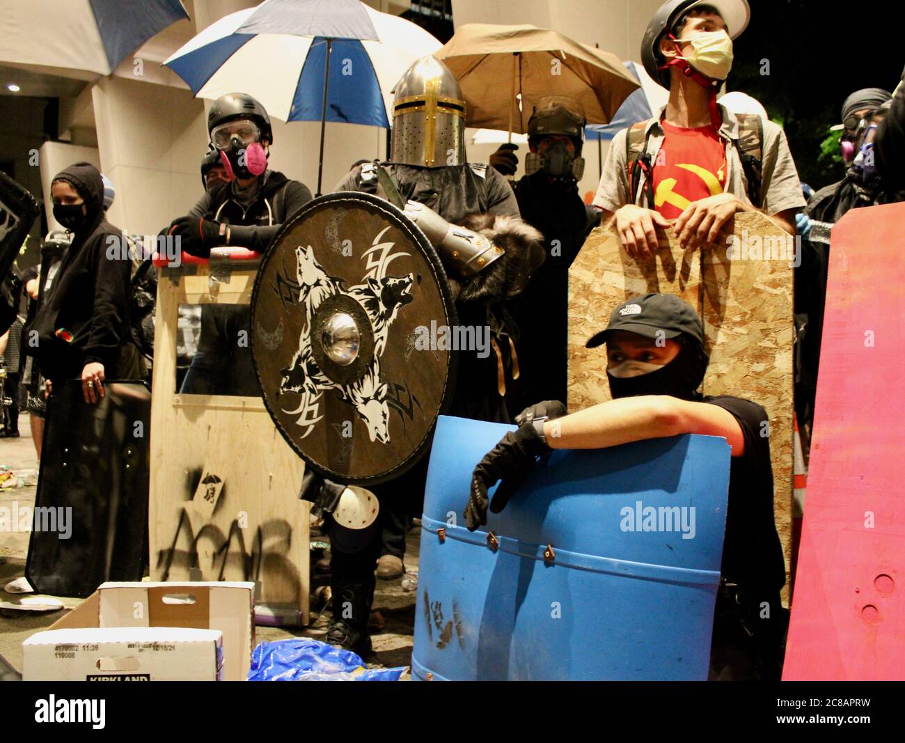 Portland, Oregon, USA. 22nd July, 2020. Fashion and Protective Gear Create a Colorful Cast of Characters at the Portland Protests: Mark O Hatfield Courthouse on July 22, 2020: Credit: Amy Katz/ZUMA Wire/Alamy Live News Stock Photo