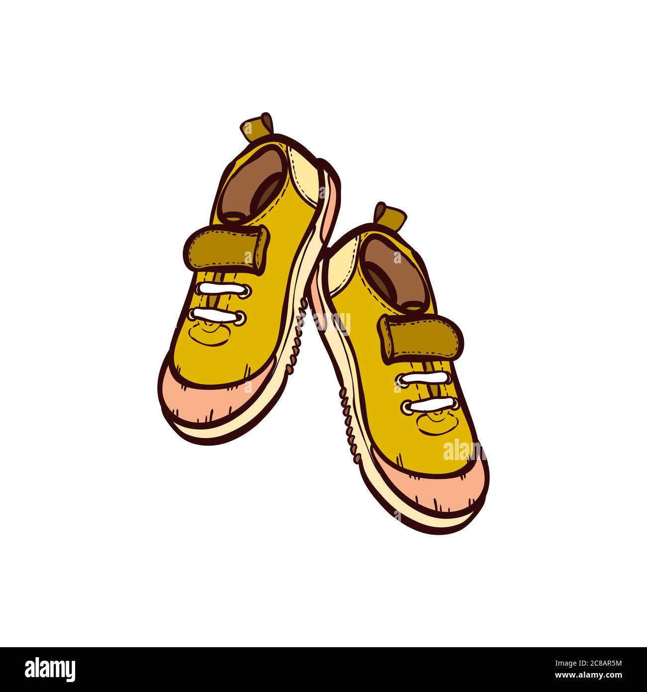 Sneakers shoes pair isolated. Hand drawn vector illustration of yellow ...