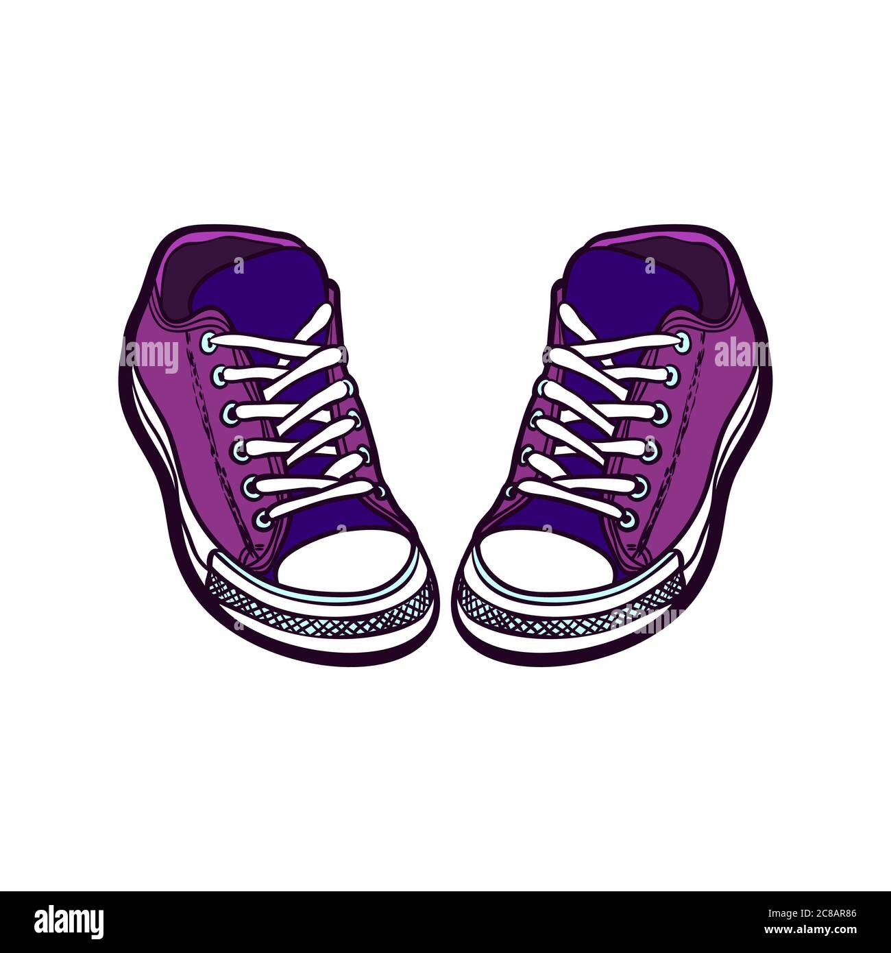 Sneakers shoes pair isolated. Hand drawn vector illustration of purple ...