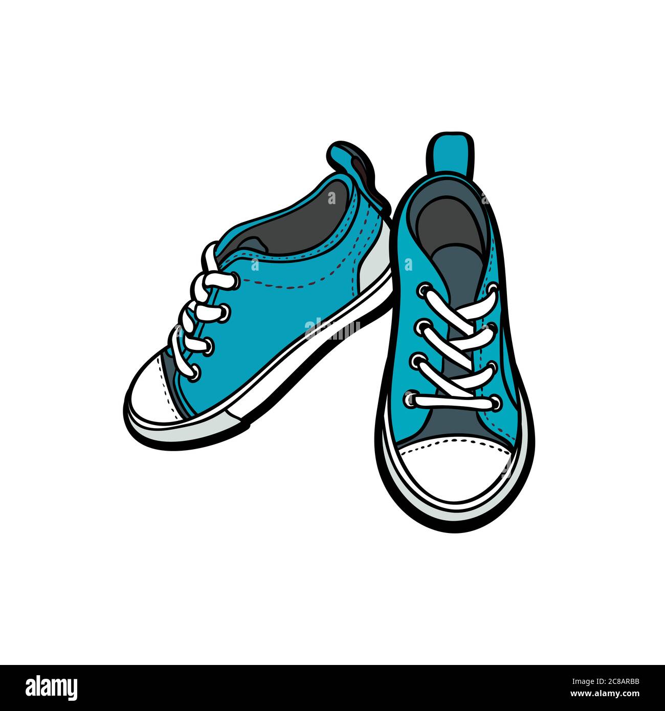 Sneakers shoes pair isolated. Hand drawn vector illustration of blue ...