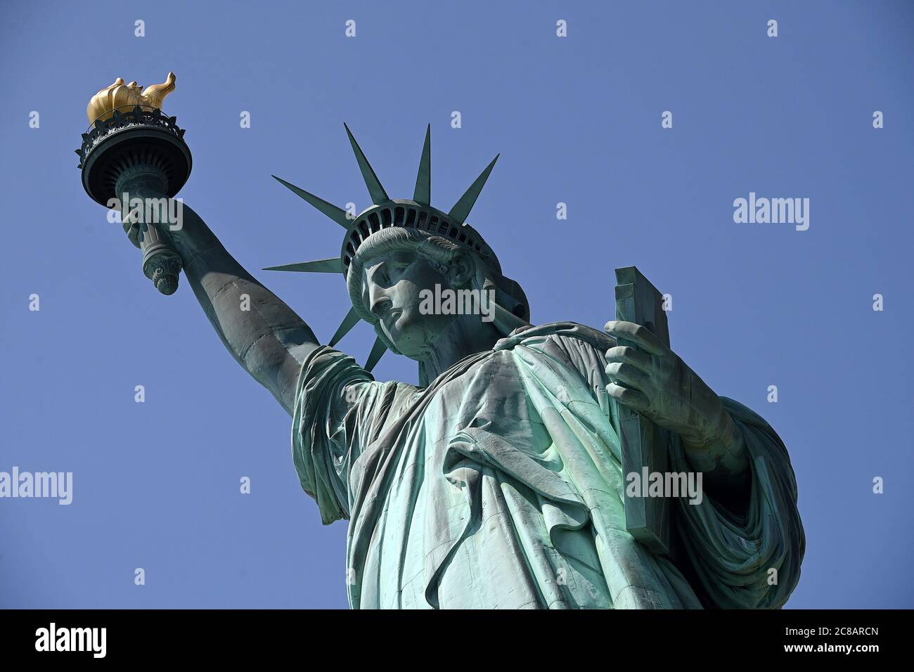 New York City, USA. 22nd July, 2020. A view of the Statue of Liberty as