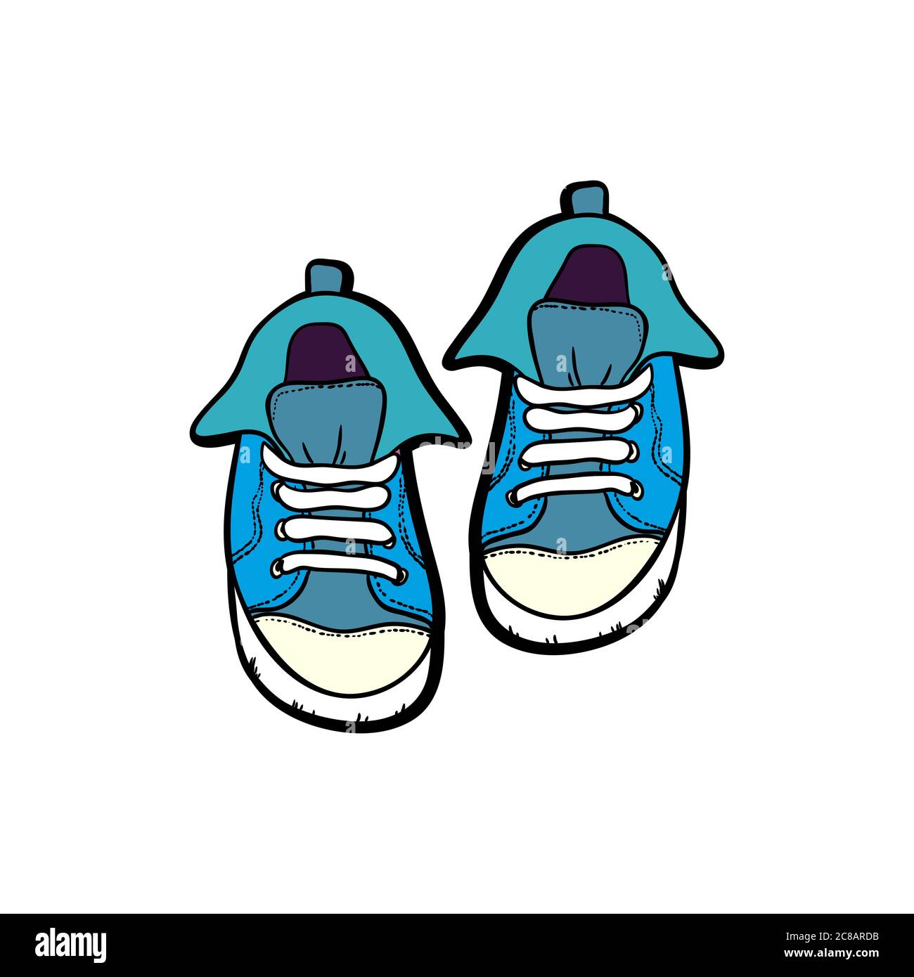 Sneakers shoes pair isolated. Hand drawn vector illustration of blue ...