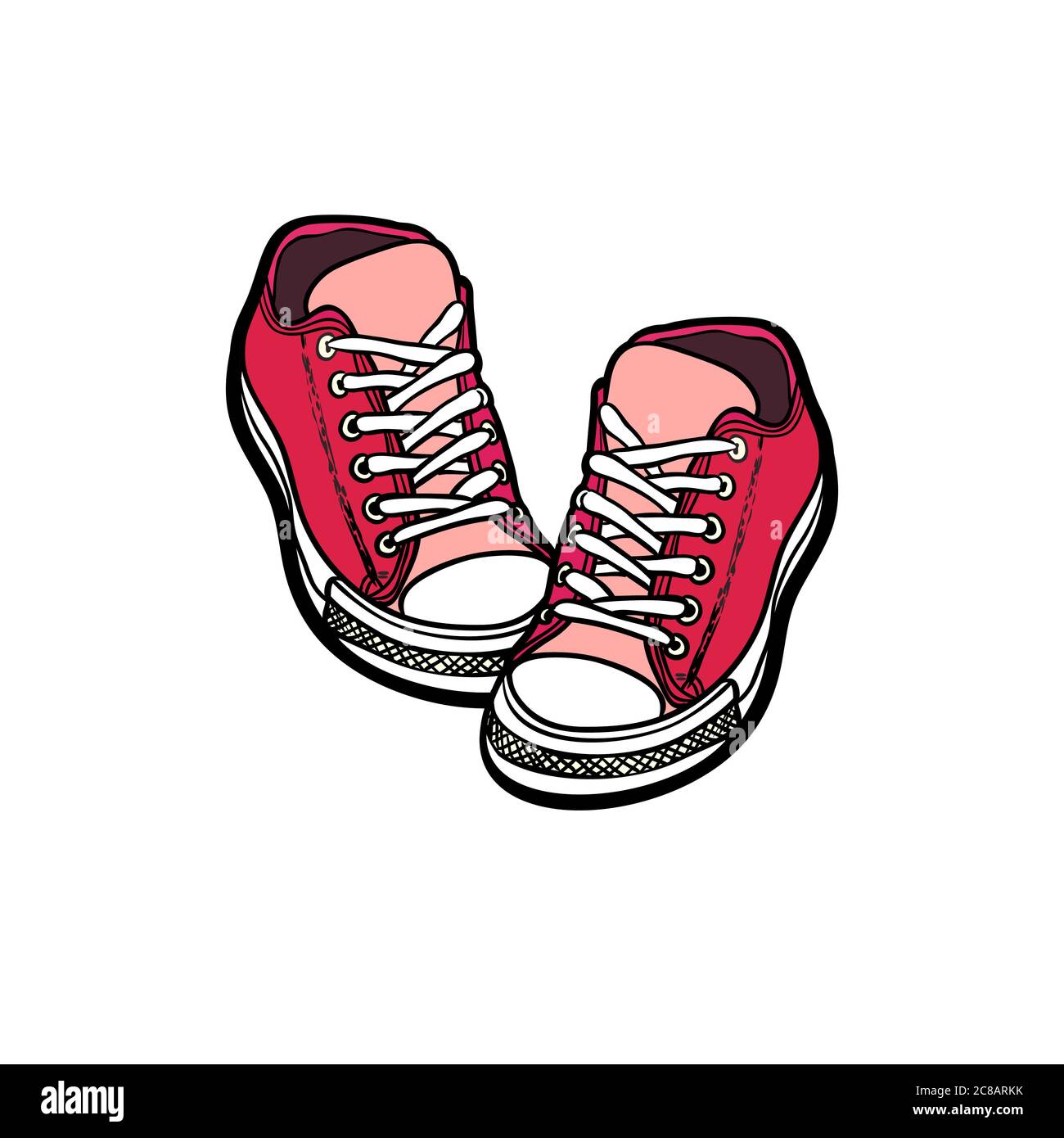 Sneakers shoes pair isolated. Hand drawn vector illustration of red ...