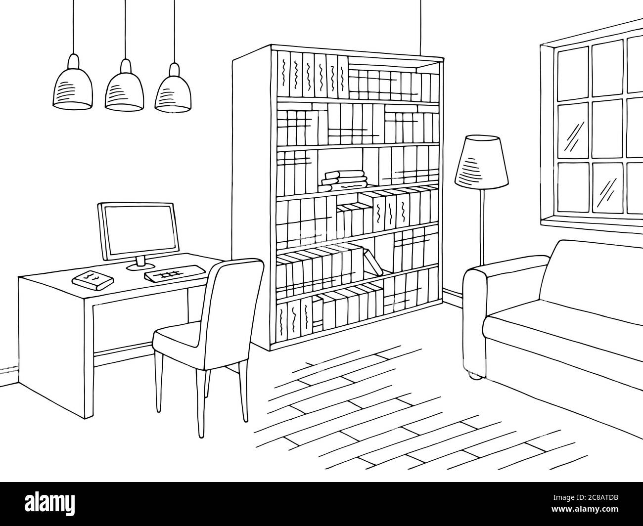 Sketch Design Of Study Room ,3dwire Frame Render Stock Photo, Picture and  Royalty Free Image. Image 77915249.