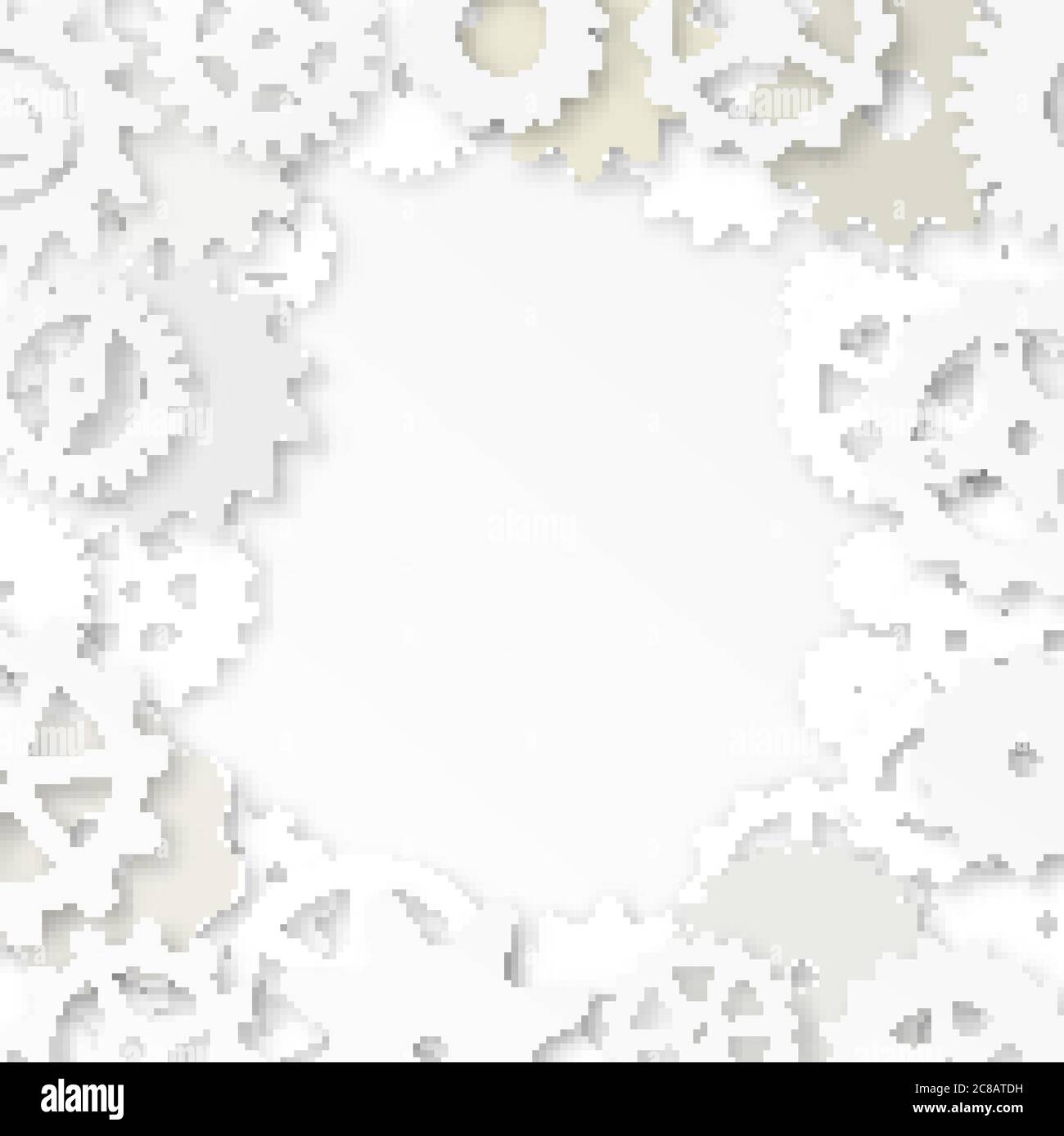 Vector frame with paper gears, realistic shadow on white background. Stock Vector