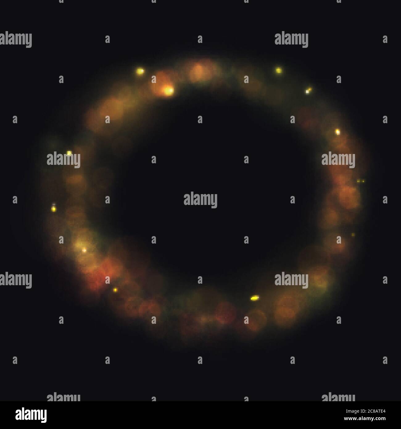 Vector circle frame. Bokeh and glowing effects on black background. Stock Vector