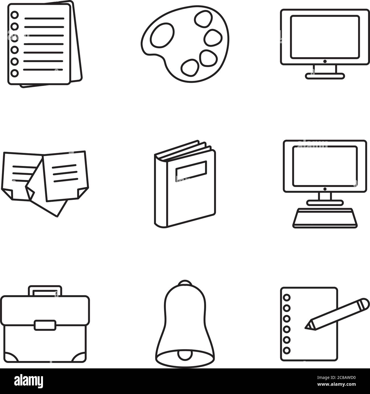 icon set of paint palette and back to school over white background ...