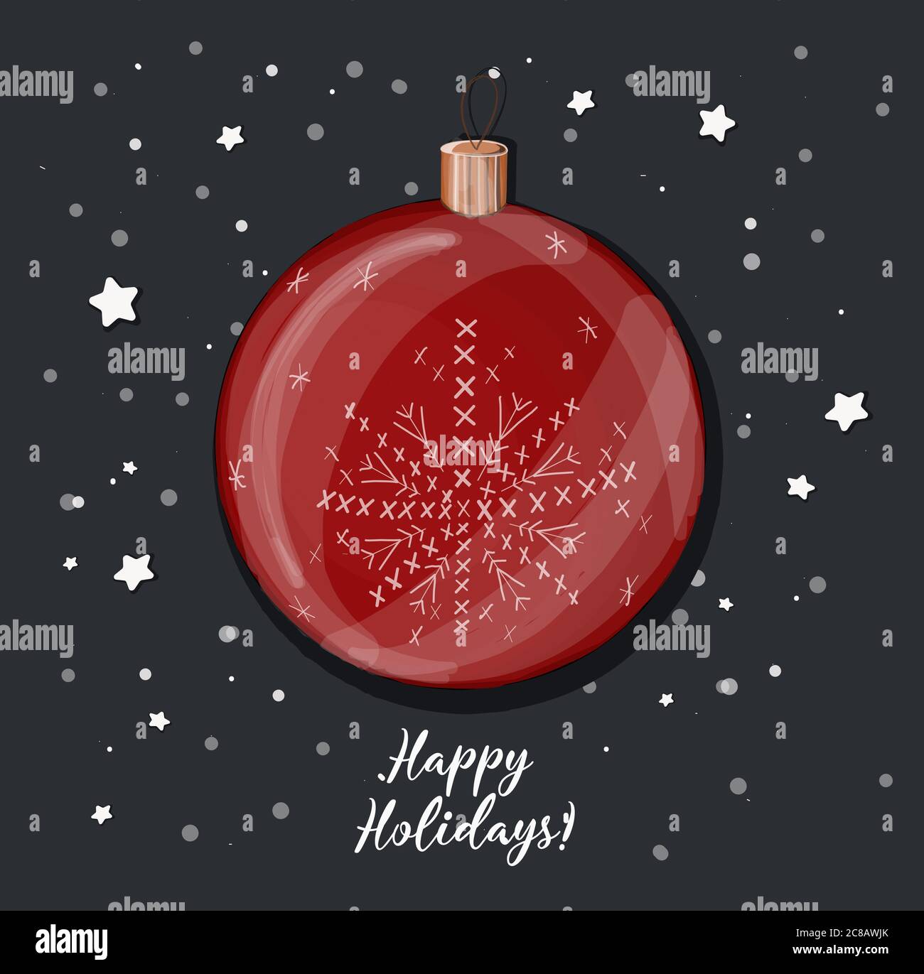 CHRISTMAS COVER. RED FIR-BALL. New year poster. Stock Vector