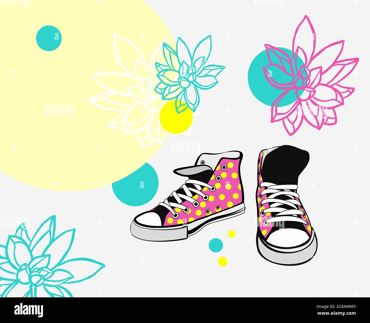 Sneakers shoes pair isolated. Hand drawn vector illustration pink shoes ...