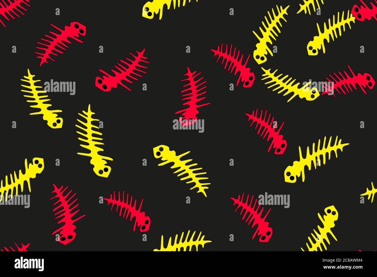 Red and Yellow Countur Lizards Seamless Pattern Stock Vector
