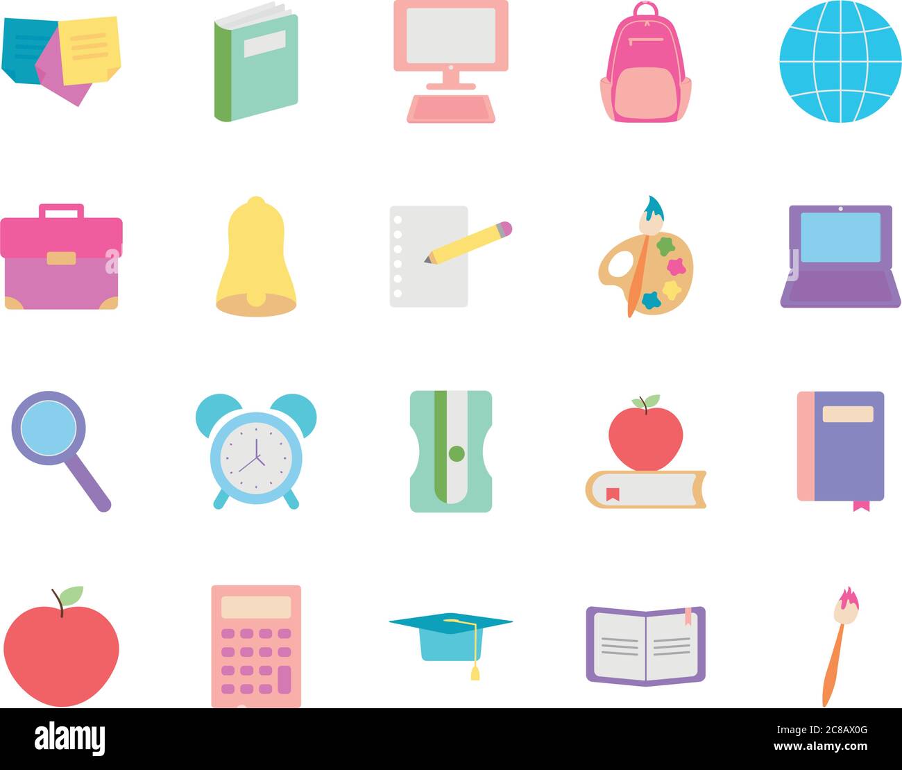 apple and back to school icon set over white background, flat style ...