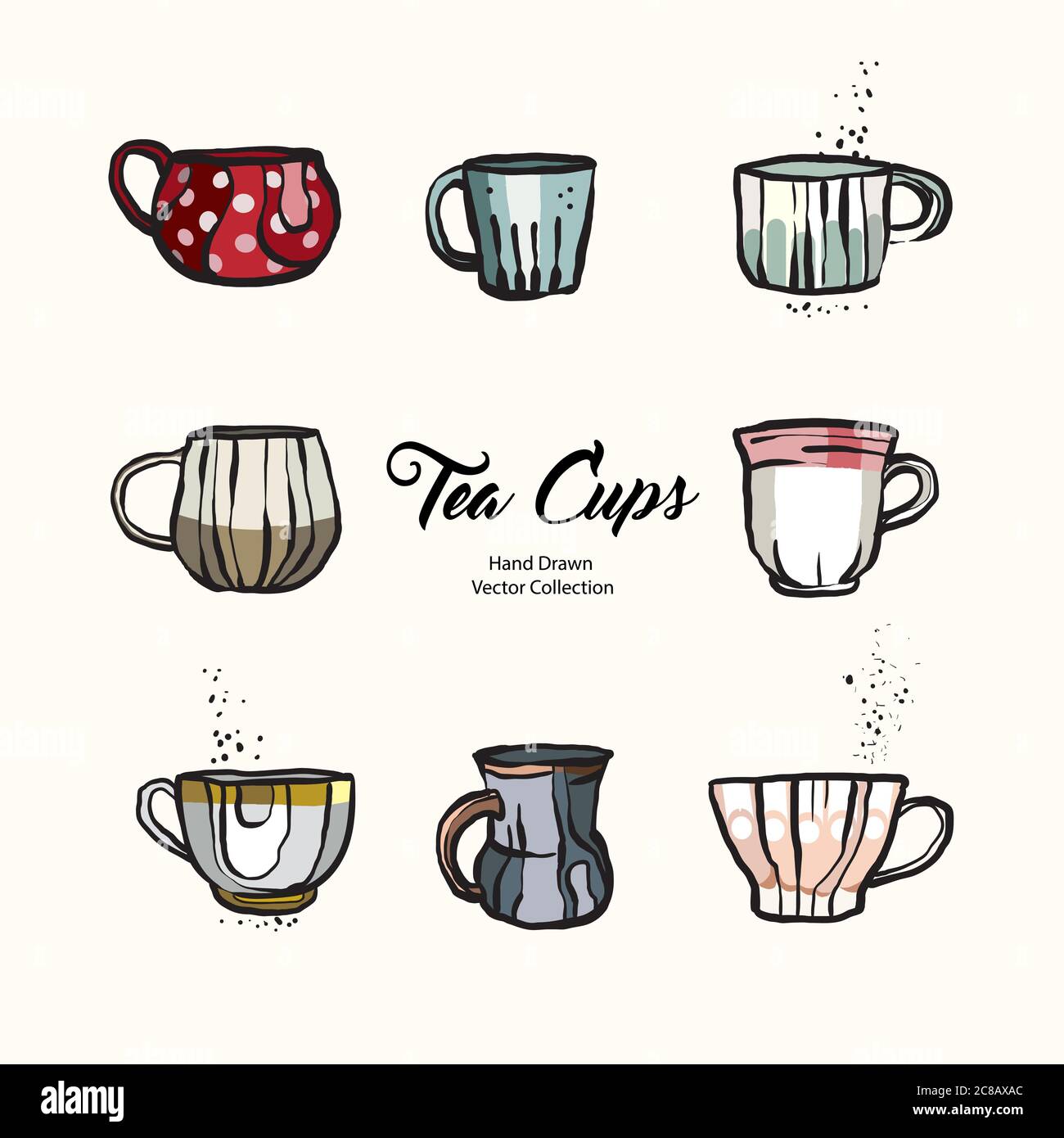 Tea cup hand drawn vector illustration set old style. Vector line ...
